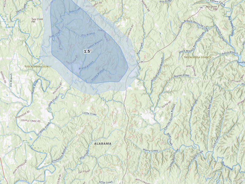 NEXRAD radar-signature map of the hail storm over Berry, AL on Aug 26, 2026