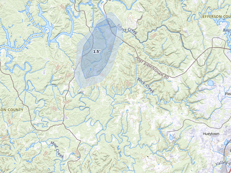NEXRAD radar-signature map of the hail storm over Bessemer, AL on Apr 29, 2026