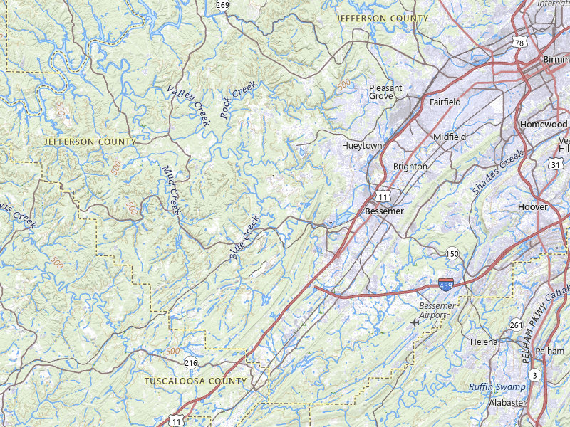 Radar-estimated hail-size map of the storm over Bessemer, AL on Jul 9, 2026