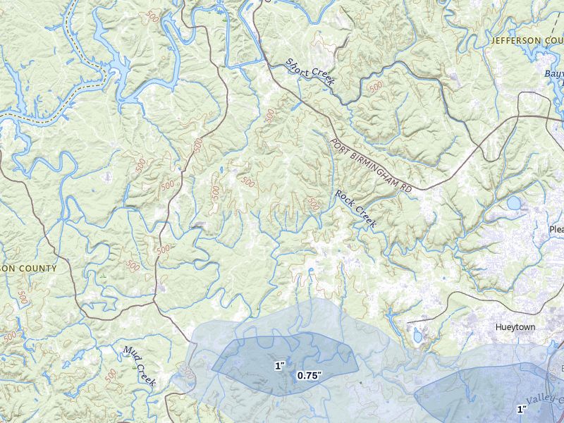 NEXRAD radar-signature map of the hail storm over Bessemer, AL on Jul 9, 2026