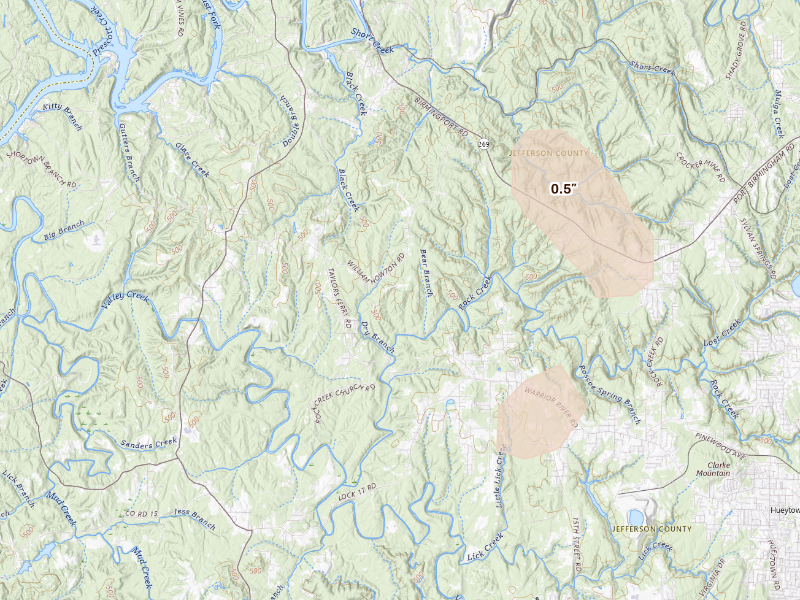 Radar-estimated hail-size map of the storm over Bessemer, AL