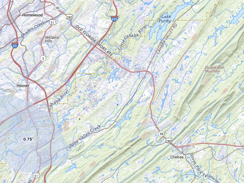 NEXRAD radar-signature map of the hail over Birmingham, AL