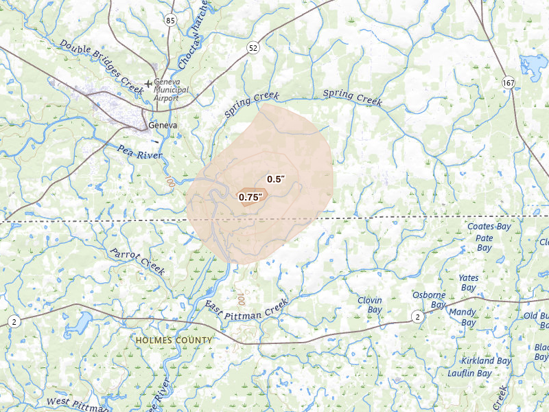 Radar-estimated hail-size map of the storm over Black, AL on Aug 18, 2026