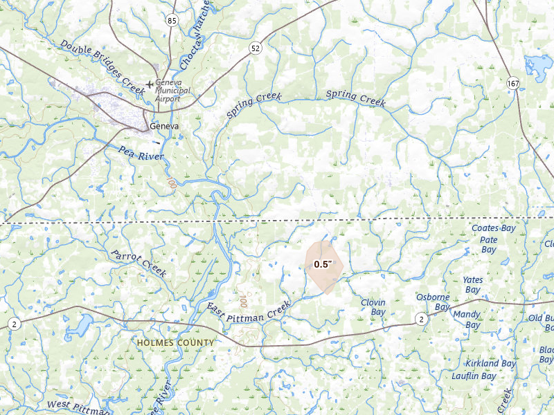 Radar-estimated hail-size map of the storm over Black, AL on Aug 26, 2026