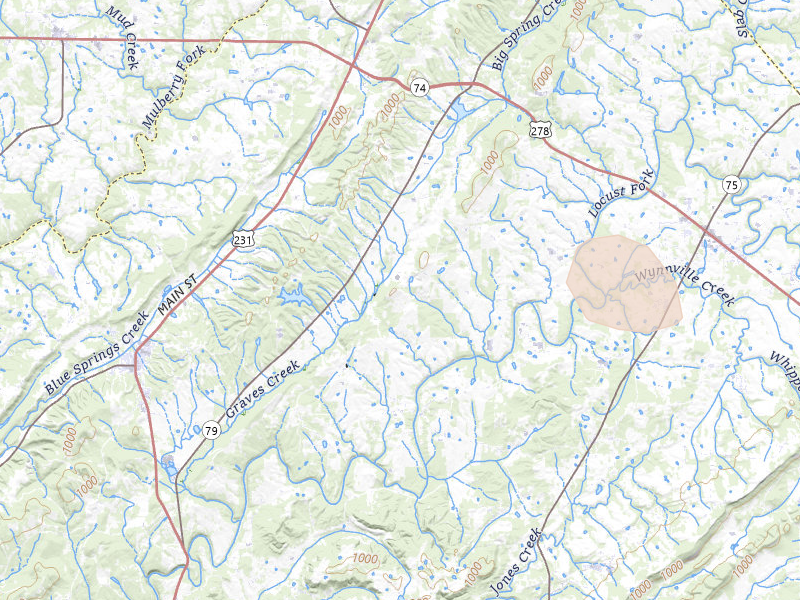 Radar-estimated hail-size map of the storm over Blountsville, AL on Jun 1, 2026
