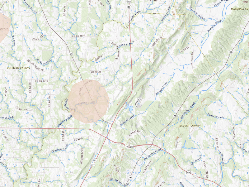 Radar-estimated hail-size map of the storm over Blountsville, AL
