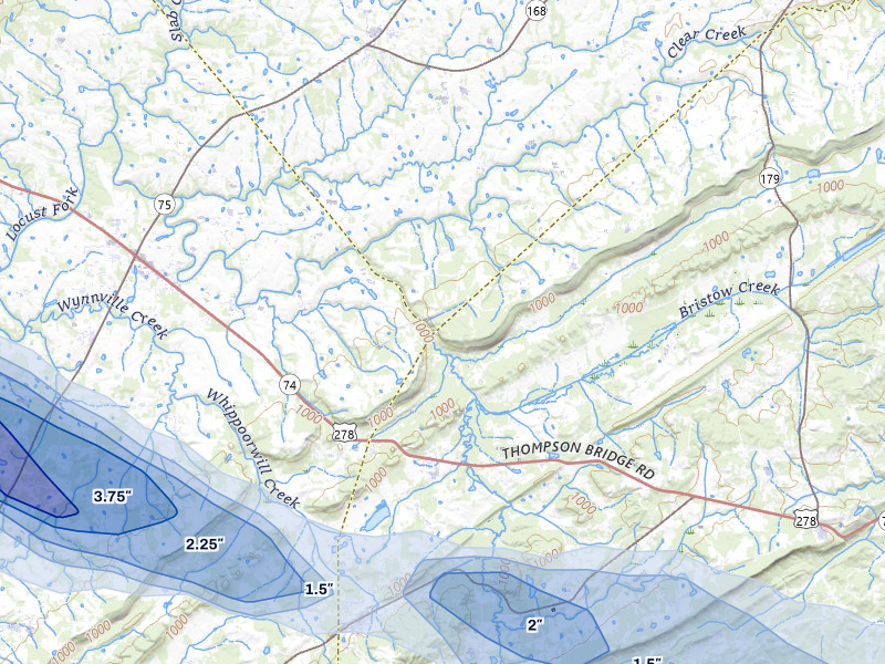 NEXRAD radar-signature map of the hail over Boaz, AL
