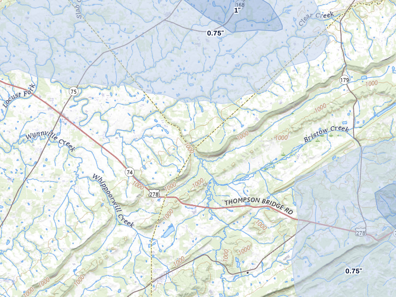 NEXRAD radar-signature map of the hail over Boaz, AL