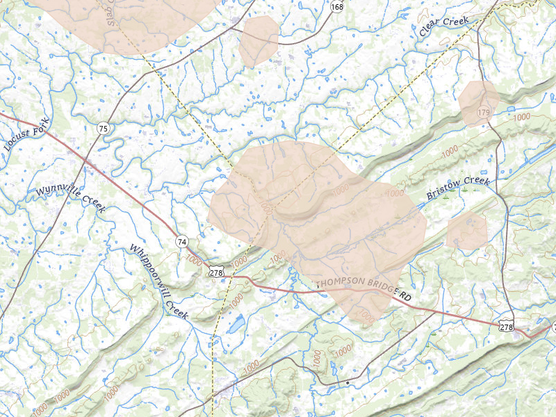 Radar-estimated hail-size map of the storm over Boaz, AL on Aug 20, 2026