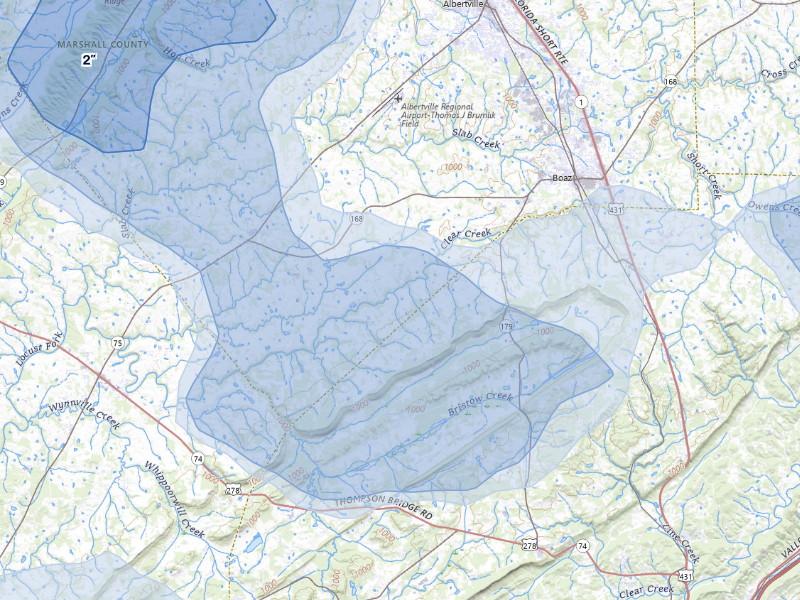 NEXRAD radar-signature map of the hail storm over Boaz, AL on Aug 20, 2026