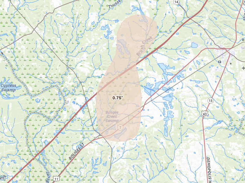 Radar-estimated hail-size map of the storm over Boligee, AL