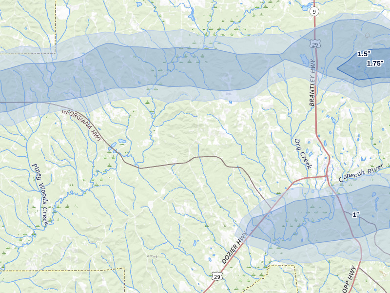 NEXRAD radar-signature map of the hail storm over Brantley, AL on May 6, 2026