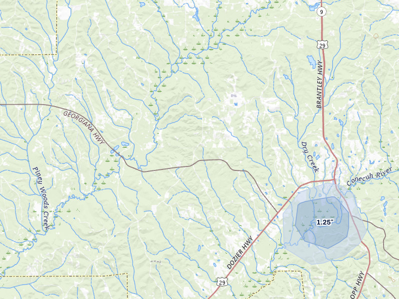 NEXRAD radar-signature map of the hail storm over Brantley, AL on Jul 30, 2026