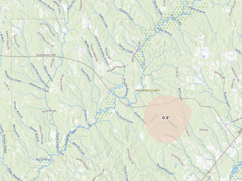 Radar-estimated hail-size map of the storm over Brantley, AL
