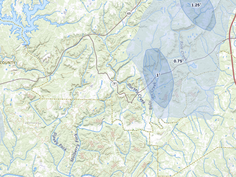 NEXRAD radar-signature map of the hail storm over Bremen, AL on Jun 1, 2026