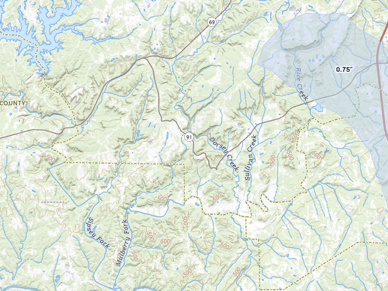 NEXRAD radar-signature map of the hail storm over Bremen, AL on Jul 1, 2026