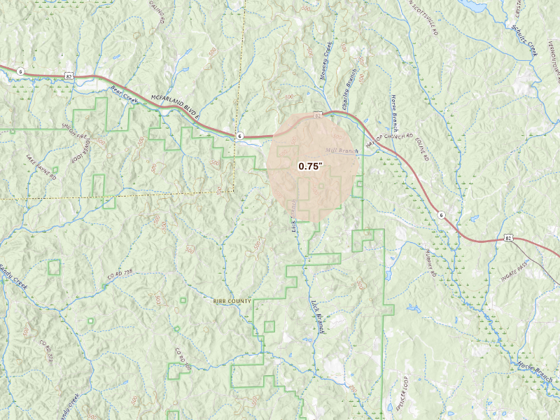 Radar-estimated hail-size map of the storm over Brent, AL