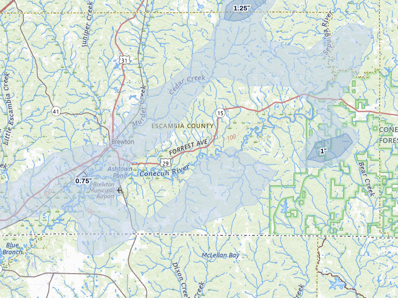 NEXRAD radar-signature map of the hail over Brewton, AL