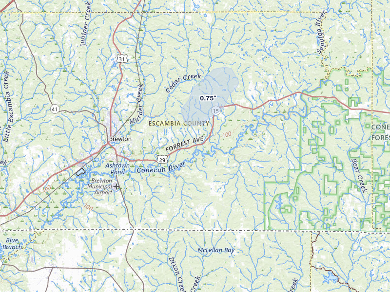 NEXRAD radar-signature map of the hail storm over Brewton, AL on May 28, 2026