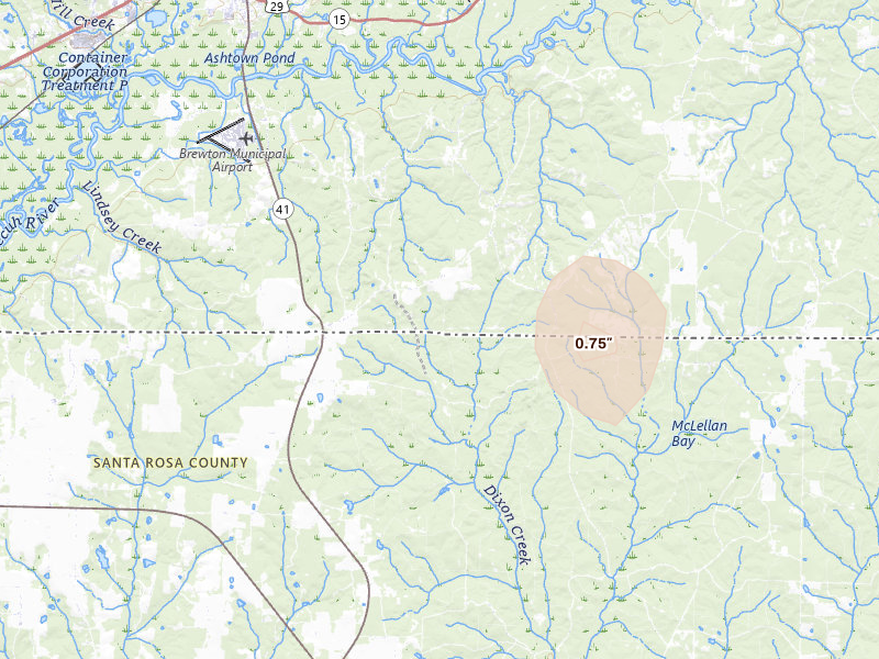 Radar-estimated hail-size map of the storm over Brewton, AL
