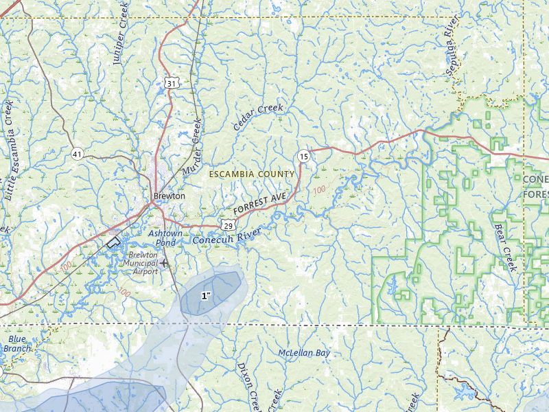 NEXRAD radar-signature map of the hail storm over Brewton, AL on Jun 30, 2026