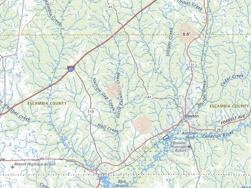 Radar-estimated hail-size map of the storm over Brewton, AL