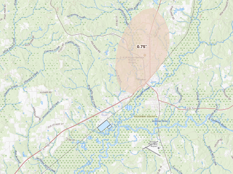 Radar-estimated hail-size map of the storm over Brewton, AL