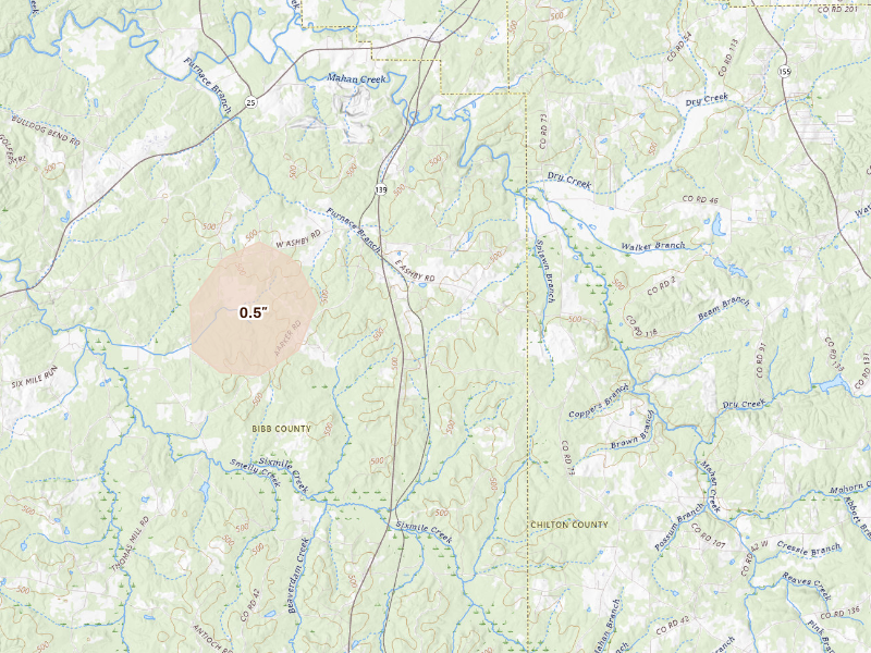 Radar-estimated hail-size map of the storm over Brierfield, AL
