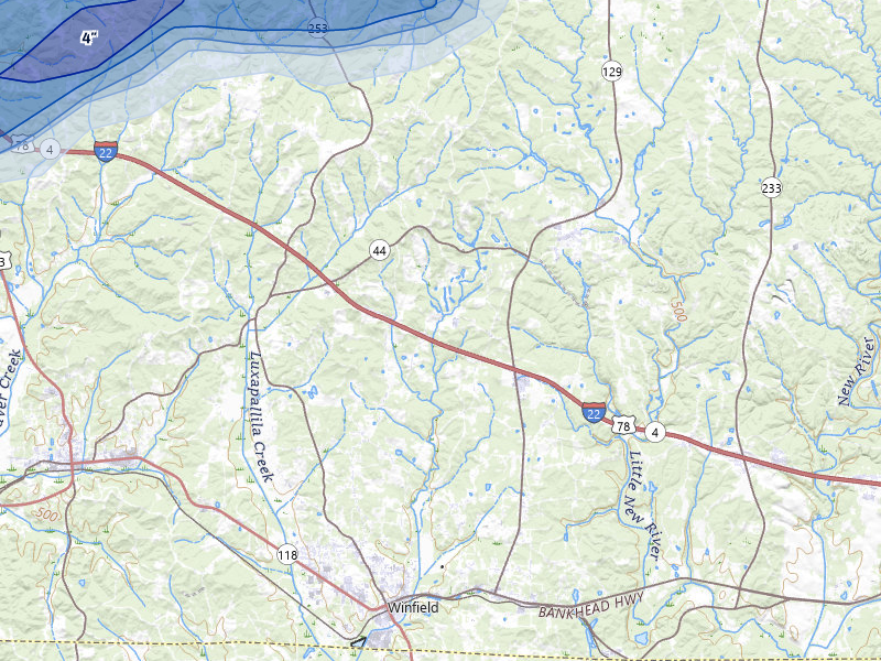 NEXRAD radar-signature map of the hail storm over Brilliant, AL on Apr 28, 2026