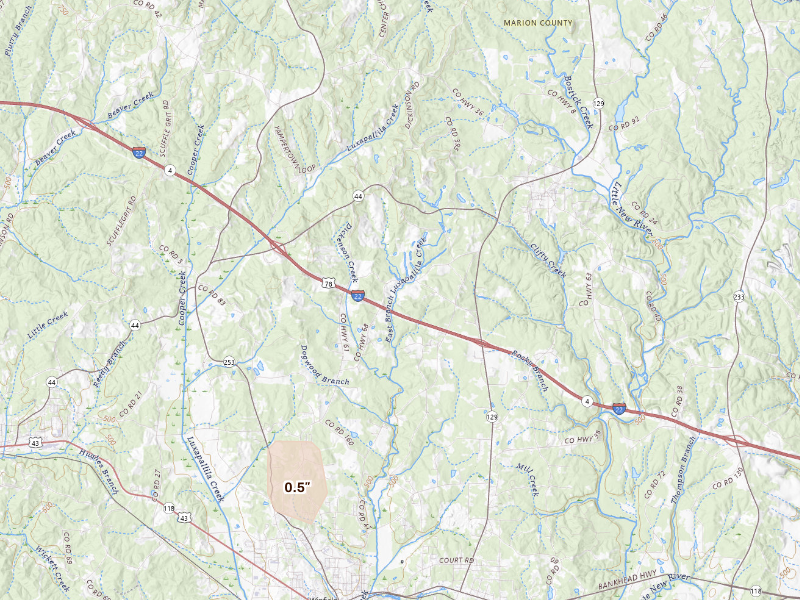 Radar-estimated hail-size map of the storm over Brilliant, AL