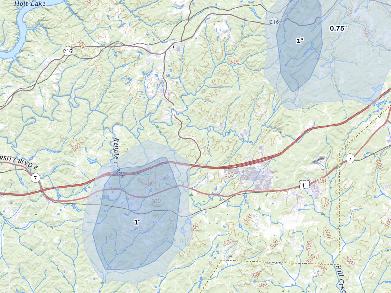 NEXRAD radar-signature map of the hail storm over Brookwood, AL on Jun 1, 2026