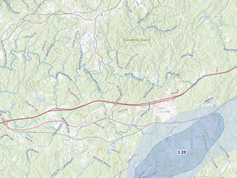 NEXRAD radar-signature map of the hail storm over Brookwood, AL on Sep 21, 2026