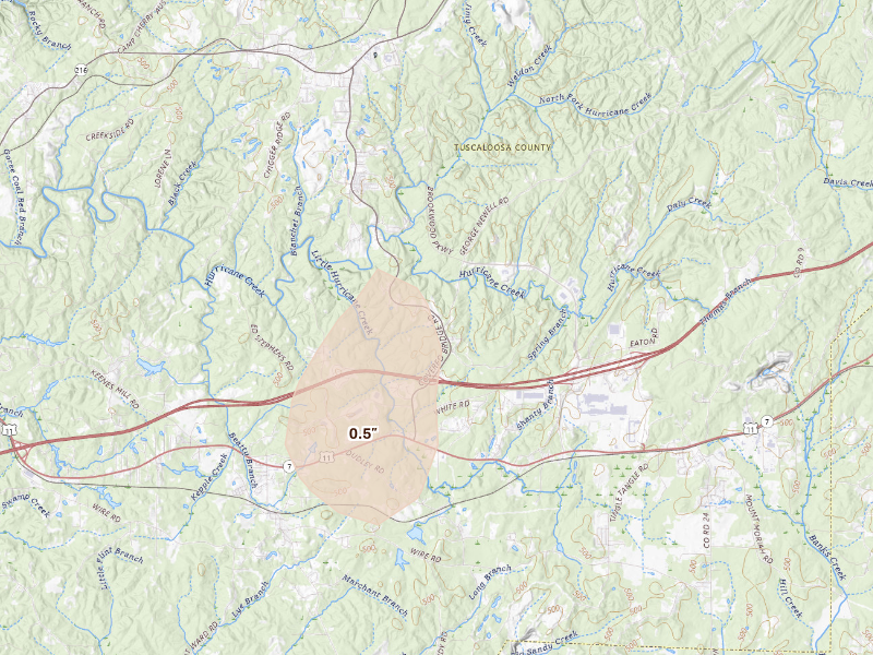 Radar-estimated hail-size map of the storm over Brookwood, AL