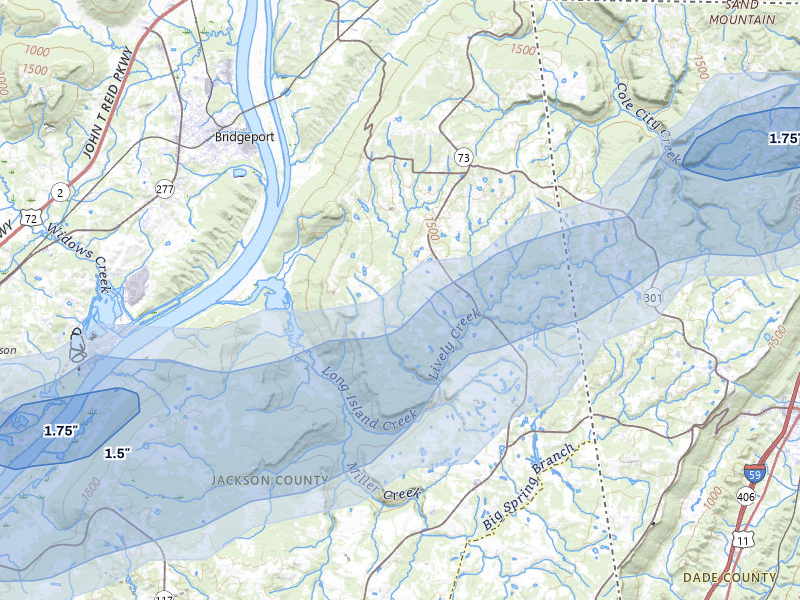NEXRAD radar-signature map of the hail storm over Bryant, AL on Apr 27, 2026