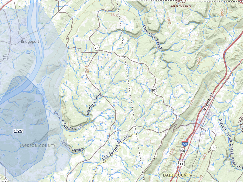 NEXRAD radar-signature map of the hail storm over Bryant, AL on Aug 13, 2026