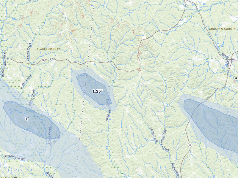 NEXRAD radar-signature map of the hail storm over Butler, AL on Aug 24, 2026