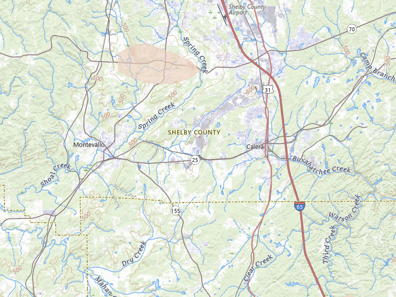 Radar-estimated hail-size map of the storm over Calera, AL on Jul 1, 2026