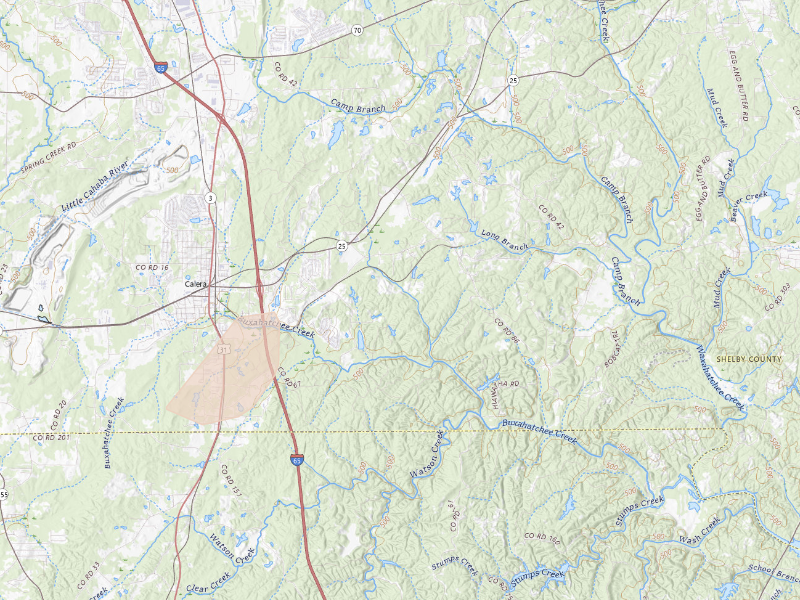 Radar-estimated hail-size map of the storm over Calera, AL