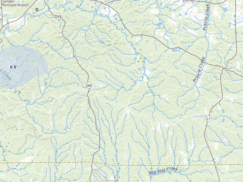 NEXRAD radar-signature map of the hail storm over Camden, AL on May 6, 2026
