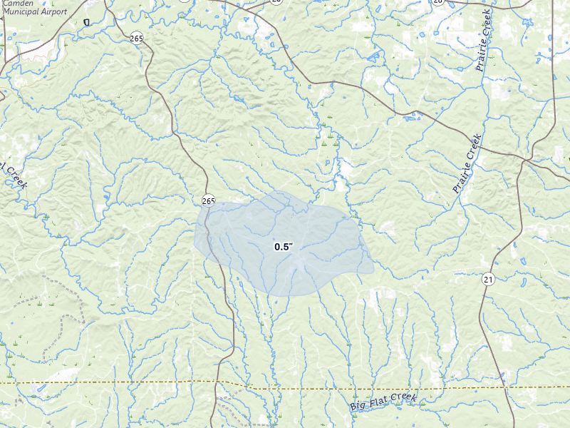 NEXRAD radar-signature map of the hail storm over Camden, AL on Jun 30, 2026