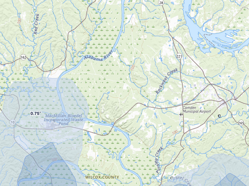 NEXRAD radar-signature map of the hail storm over Camden, AL on Aug 19, 2026