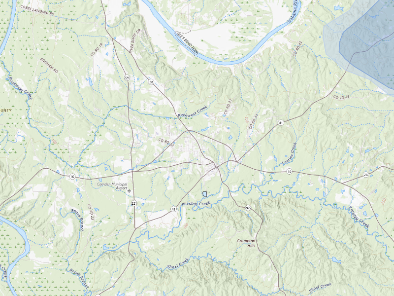 NEXRAD radar-signature map of the hail storm over Camden, AL on Aug 24, 2026