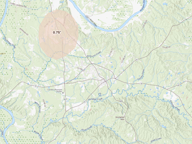 Radar-estimated hail-size map of the storm over Camden, AL