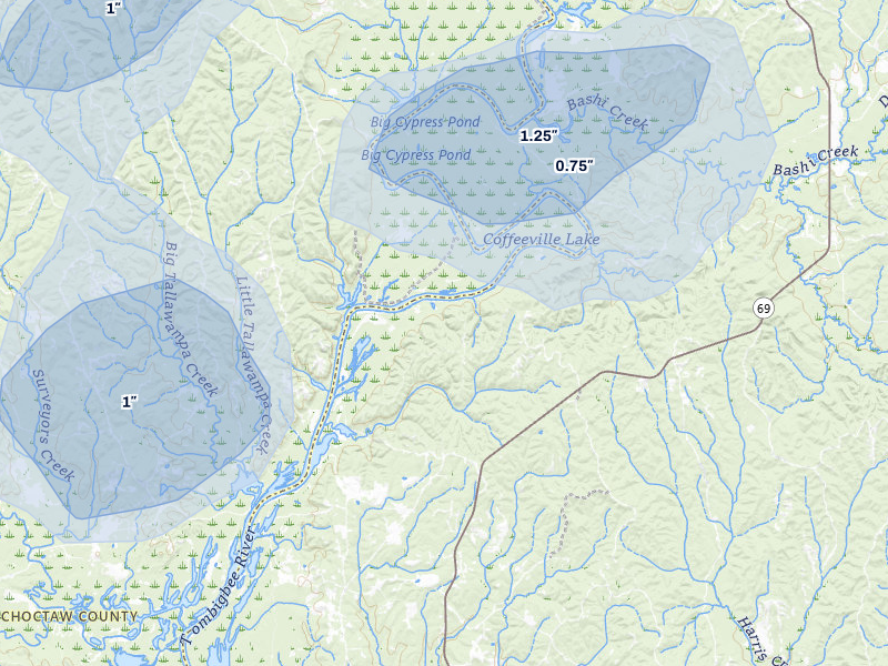NEXRAD radar-signature map of the hail storm over Campbell, AL on Jul 29, 2026