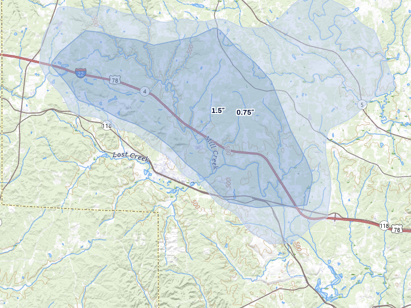 NEXRAD radar-signature map of the hail over Carbon Hill, AL
