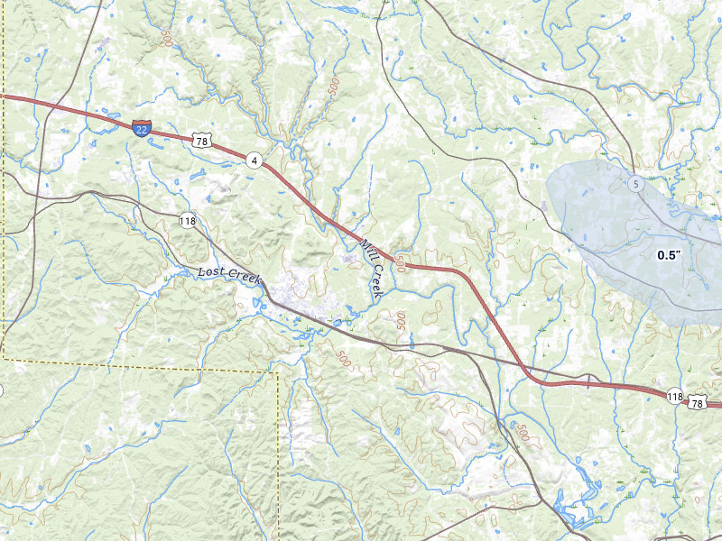 NEXRAD radar-signature map of the hail over Carbon Hill, AL