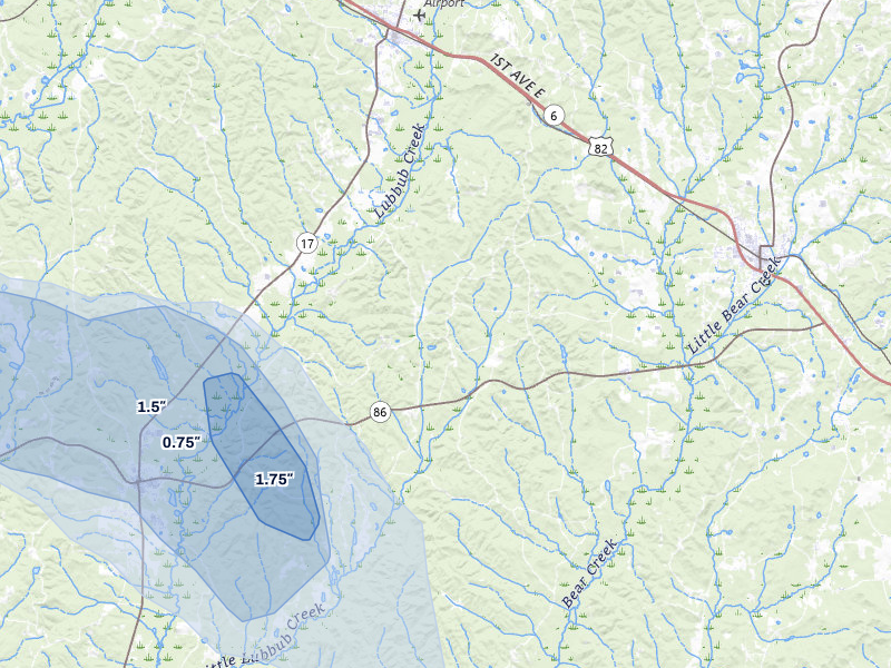 NEXRAD radar-signature map of the hail storm over Carrollton, AL on Aug 26, 2026