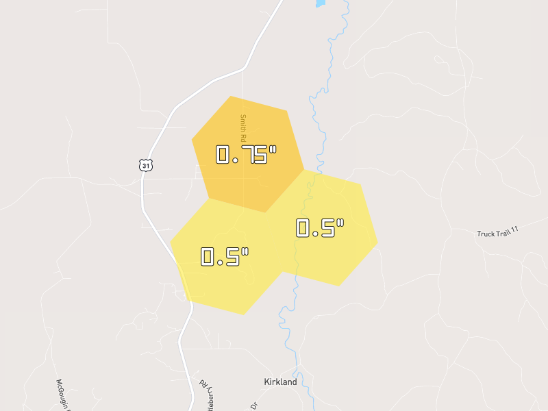 Hail map of Castleberry, AL on Jul 7, 2026, hail up to 0.75"