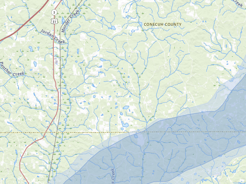 NEXRAD radar-signature map of the hail storm over Castleberry, AL on Jul 10, 2026