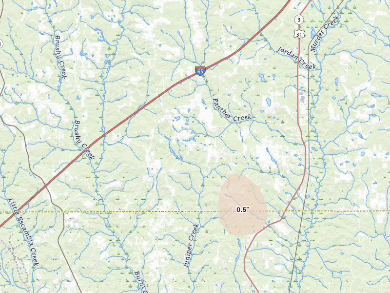 Radar-estimated hail-size map of the storm over Castleberry, AL
